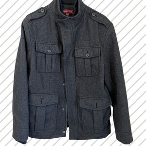 Merona Men’s Wool Blend Dark Grey Military Style Jacket